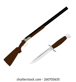 Hunting rifle and knife vector set, hunter weapon, hunter equipment