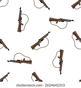 Jagdgewehr nahtloses Muster wiederholt braunes Gewehr auf weißem Hintergrund, einfache und minimalistische Vektorgrafik