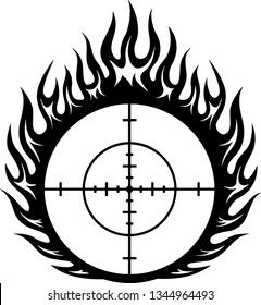 Hunting Scope Sight Shooting Target Blazing Fire Motion Effect With Hot Burning Flames