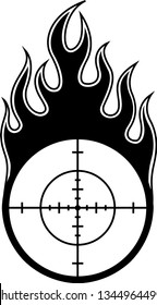 Hunting Scope Sight Shooting Target Blazing Fire Motion Effect With Hot Burning Flames