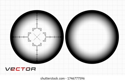 Hunting scope, with tags. Telescope. The concept of observation. Vector object on an isolated background.