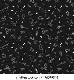 Hunting seamless pattern in doodle style. Vector hand drawn illustration.
