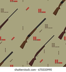 Hunting seamless pattern with guns and cartridges. Background vector