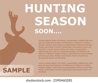  Hunting Season Announcement Poster with side view of a deer silhouette, light low saturated brown palette
