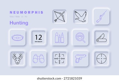 Symbol für Jagdsatz. Beinhaltet Bogen, Kugel, Falle, Reh, Gewehr, Fernglas, Pfotenabdruck, Messer, Sicht, Ziel, Umfang, Vogel, Handfeuerwaffe in Jagdausrüstung visuell