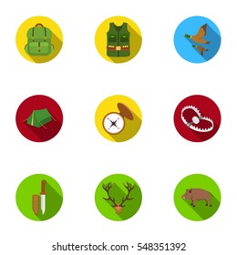 Hunting set icons in flat style. Big collection of hunting vector symbol stock illustration