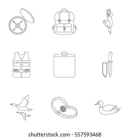 Hunting set icons in outline style. Big collection of hunting vector symbol stock illustration