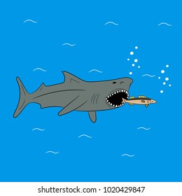 Hunting shark. Vector illustration.