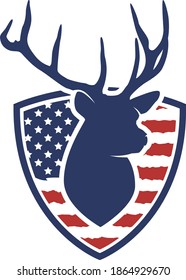 Hunting shield Deer Distressed American flag, grunge hunting vector illustration