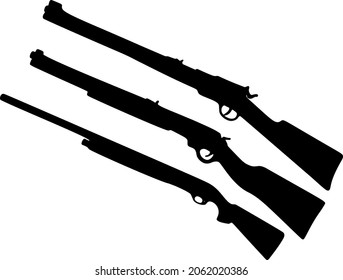 Hunting shotguns in a set. Vector image.