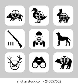 Hunting silhouettes vector icon set