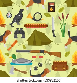 Hunting symbols vector seamless pattern