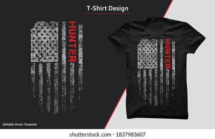 Hunting T Shirts Design with vintage USA Flag, Hunting Grunge t-shirt vector. Hunter shirt design.