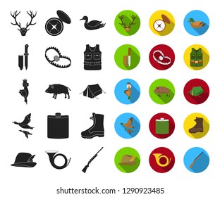 Hunting and trophy black,flat icons in set collection for design. Hunting and equipment vector symbol stock web illustration.