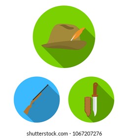 Hunting and trophy flat icons in set collection for design. Hunting and equipment vector symbol stock web illustration.