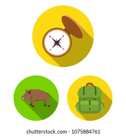 Hunting and trophy flat icons in set collection for design. Hunting and equipment vector symbol stock web illustration.