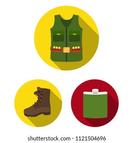 Hunting and trophy flat icons in set collection for design. Hunting and equipment vector symbol stock web illustration.