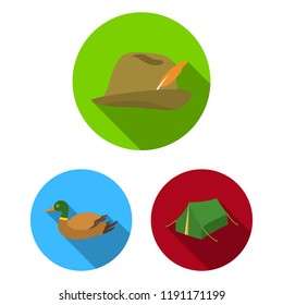 Hunting and trophy flat icons in set collection for design. Hunting and equipment vector symbol stock web illustration.