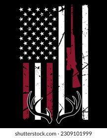 Hunting t-shirt design with flag of USA and a deer, Hunting Shirt, Shirt Print Template