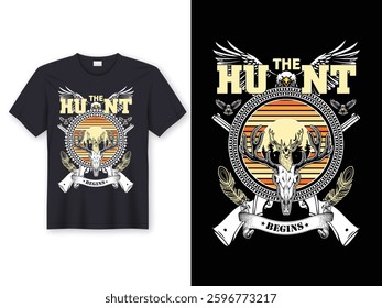 hunting t-shirt design with text The Hunt Begins at Daw