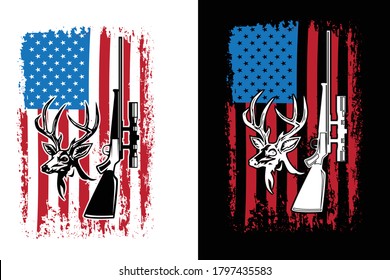 Hunting t-shirt design. USA flag hunting t-shirt design