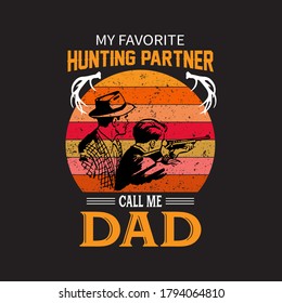 Cazar camisetas de diseño vectorial.son y papá cazando con arma de caza.diseño de camisas vintage efecto grunge.