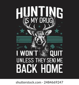 Camiseta de caza Vector de diseño se compone de Vector de caza, camiseta grunge, ciervo, rifle, árbol