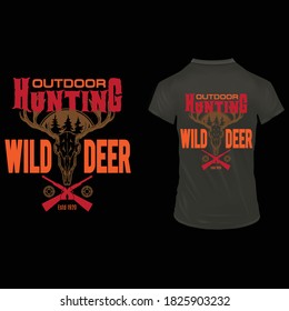 Cazando camisetas Vector de diseño- Estaba pensando en cazar. Vector de caza. Cazando camisetas gruesas. Venado, rifle, montaña, auténtica naturaleza salvaje, cosecha artesanal, nacido como lema salvaje, lobo typo