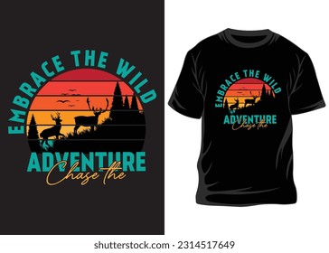 Hunting T-shirt Design Vector-Hunting vector. Hunting t-shirt grunge. Deer, rifle, mountain, This for hunting lover, print on demand.