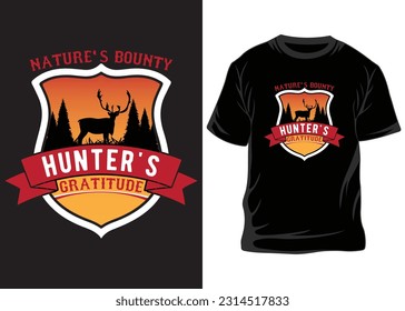 Hunting T-shirt Design Vector-Hunting vector. Hunting t-shirt grunge. Deer, rifle, mountain, This for hunting lover, print on demand.