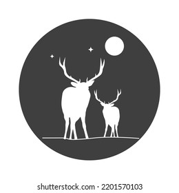 Hunting vector icon isolated on white. wildlife illustration sign collection. Deer symbol. Elk silhouette logo template. Family deer. Hunt logo, hunter