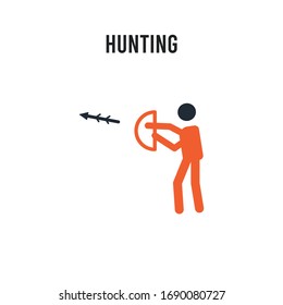 Vektorillustration auf weißem Hintergrund. Rot und schwarz gefärbtes Jagdsymbol. Einfaches Symbol für das Symbol EPS