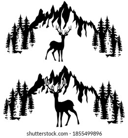 Jagen, Vektorsymbol-Set. Zeichensammlung für Wildtiere. Hirschsymbol.