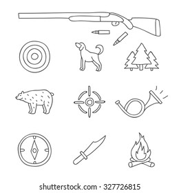Hunting. Vector icons, hand-drawn.