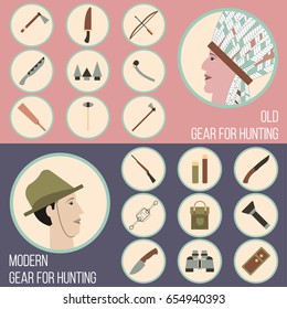 The hunting Vector illustration Equipment and weapons for hunting past and present Hunting banners template