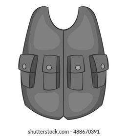Hunting vest icon in black monochrome style isolated on white background. Clothing symbol vector illustration