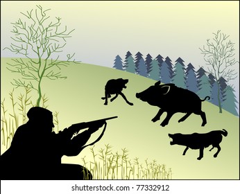 hunting wild boar. Vector.