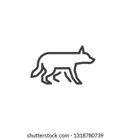 Hunting wolf line icon. linear style sign for mobile concept and web design. Wild wolf outline vector icon. Forest animal symbol, logo illustration. Pixel perfect vector graphics