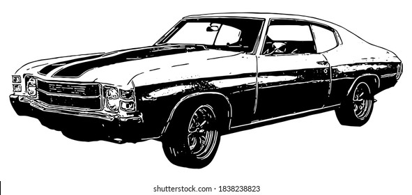 Huntington Beach, CA / USA - October 21. 2020: Vector Illustration Of A 1971 Chevy Chevelle 