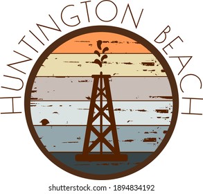 Huntington beach oil derrick grunge label