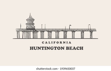 Huntington Beach skyline, california drawn sketch