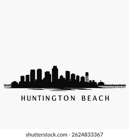 Huntington Beach Skyline Silhouette Vetor.