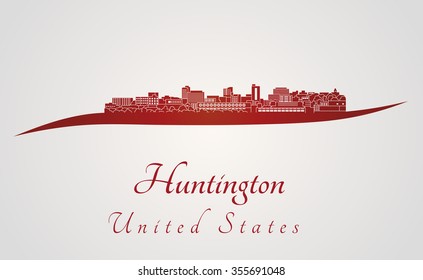 Huntington skyline in red and gray background in editable vector file