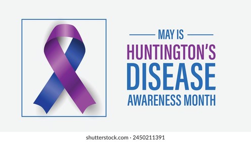 Anuncio de la campaña del mes de la conciencia de la enfermedad de Huntington. Cinta de apoyo azul y violeta.