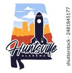 Huntsville alabama with rocket silhouette and beautiful views