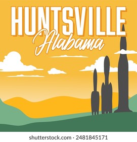 Huntsville alabama with rocket silhouette and beautiful views