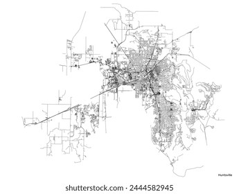 Huntsville city map with roads and streets, United States. Vector outline illustration.