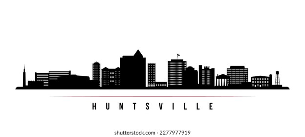 Huntsville skyline horizontal banner. Black and white silhouette of Huntsville, Alabama. Vector template for your design. 