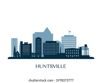 Huntsville skyline, monochrome silhouette. Vector illustration.