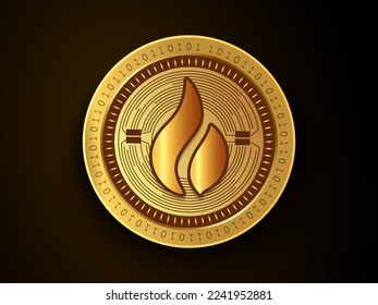 Símbolo de la moneda de la criptografía Huobi Token (HT) y logotipo en moneda de oro. Símbolo de concepto de dinero virtual basado en tecnología blockchain. 